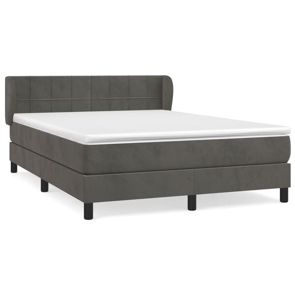 vidaXL Posteľn&yacute; r&aacute;m boxspring s matracom tmavosiv&yacute; 140x200 cm zamat