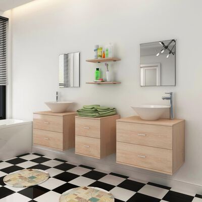 vidaXL 7-dielna sada kúpeľového nábytku s umývadlom, béžová