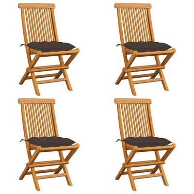 vidaXL Záhradné stoličky so sivohnedými podložkami 4 ks tíkový masív