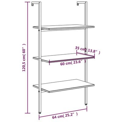 vidaXL 3-poschodová rebríková polica čierna 64x34x120,5 cm
