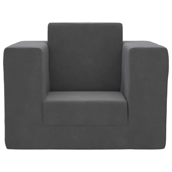 vidaXL Detsk&aacute; rozkladacia pohovka, antracitov&aacute;, m&auml;kk&yacute; ply&scaron;