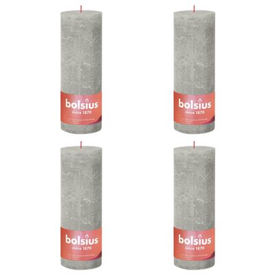 Bolsius Rustikálne valcové sviečky Shine 4 ks 190x68 mm, pieskovo sivé