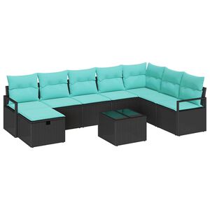 vidaXL Sada pohoviek s vank&uacute;&scaron;om s &uacute;ložiskom 9 pcs Čierna polyratan
