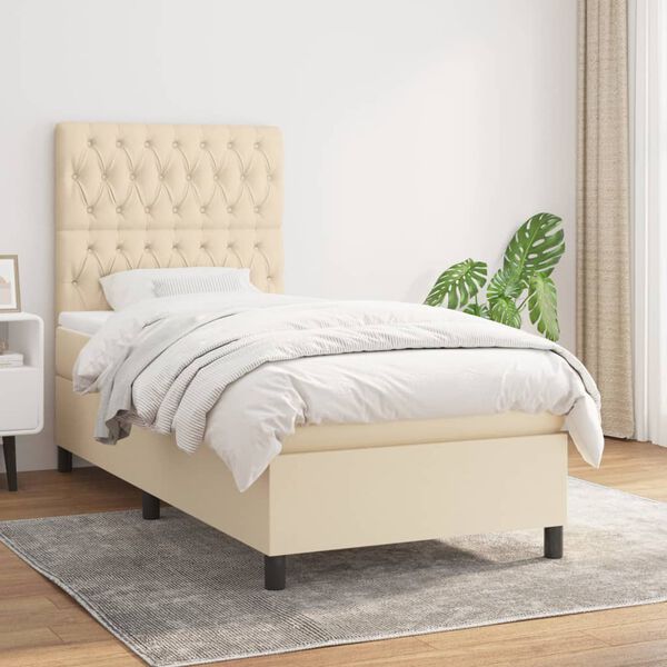 vidaXL Posteľn&yacute; r&aacute;m boxspring s matracom kr&eacute;mov&yacute; 90x190 cm l&aacute;tka