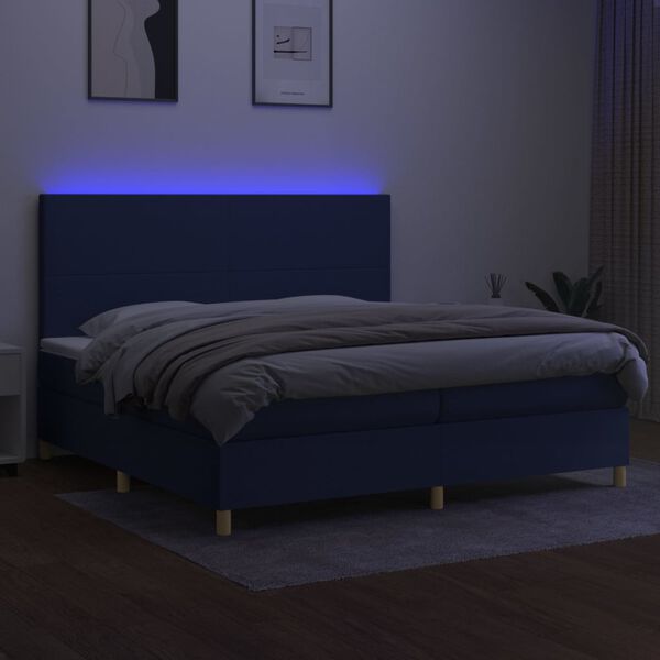 vidaXL Posteľ boxsping s matracom a LED modr&aacute; 200x200 cm l&aacute;tka