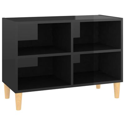 vidaXL TV stolík nohy z masívneho dreva lesklý čierny 69,5x30x50 cm