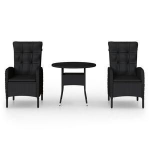 vidaXL 3-dielna z&aacute;hradn&aacute; bistro s&uacute;prava polyratan čierna