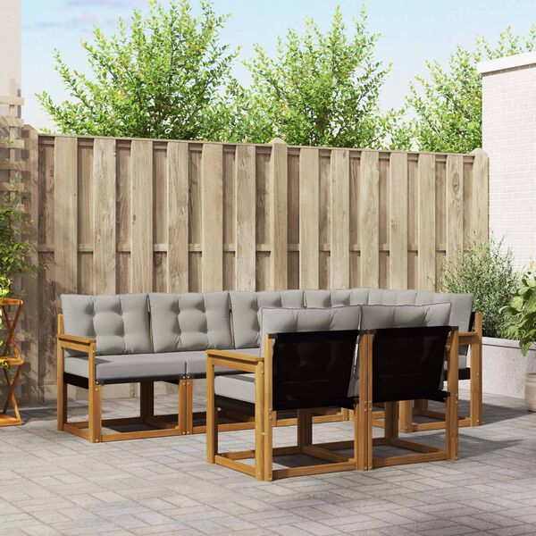 vidaXL Z&aacute;hradn&aacute; s&uacute;prava gaučov s vank&uacute;&scaron;om 7 pcs Pr&iacute;rodn&aacute; a svetlosiv&aacute;