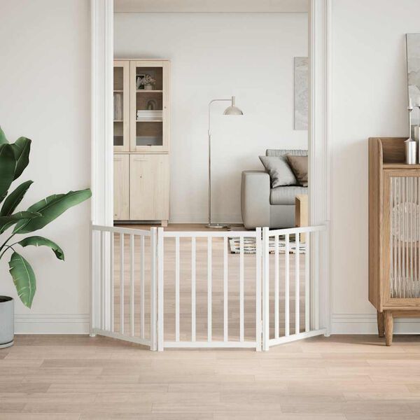 vidaXL Br&aacute;na pre psa skladacia 3 panely 150 cm mas&iacute;vne jedľov&eacute; drevo