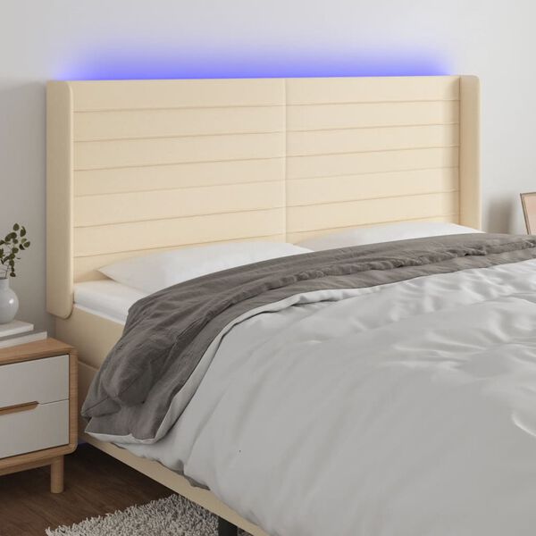 vidaXL Čelo postele s LED kr&eacute;mov&eacute; 203x16x118/128 cm l&aacute;tka
