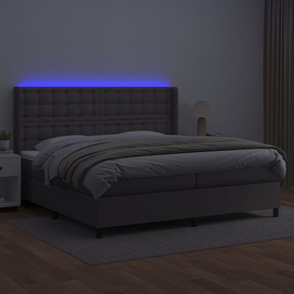 vidaXL Boxspring posteľ s matracom a LED siv&aacute; 200x200 cm umel&aacute; koža