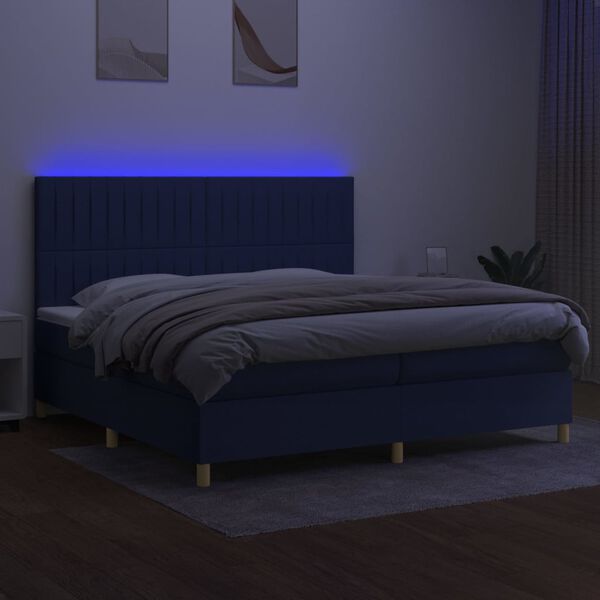 vidaXL Posteľ boxsping s matracom a LED modr&aacute; 200x200 cm l&aacute;tka
