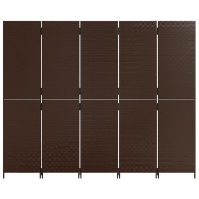 vidaXL Paraván 5 panelov hnedý polyratan