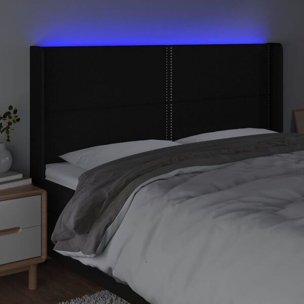 vidaXL Čelo postele s LED čierne 183x16x118/128 cm l&aacute;tka