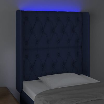 vidaXL Čelo postele s LED modré 83x16x118/128 cm látka