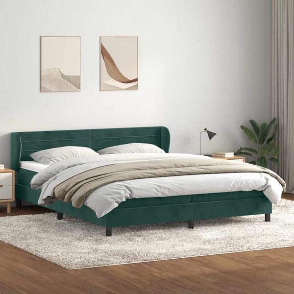vidaXL Box Spring Posteľ s matracmi Tmavo zelen&aacute; 200x210 cm Zamat