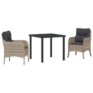 vidaXL Z&aacute;hradn&yacute; jed&aacute;lensk&yacute; set s vank&uacute;&scaron;om 3 pcs Svetlosiv&aacute; polyratan