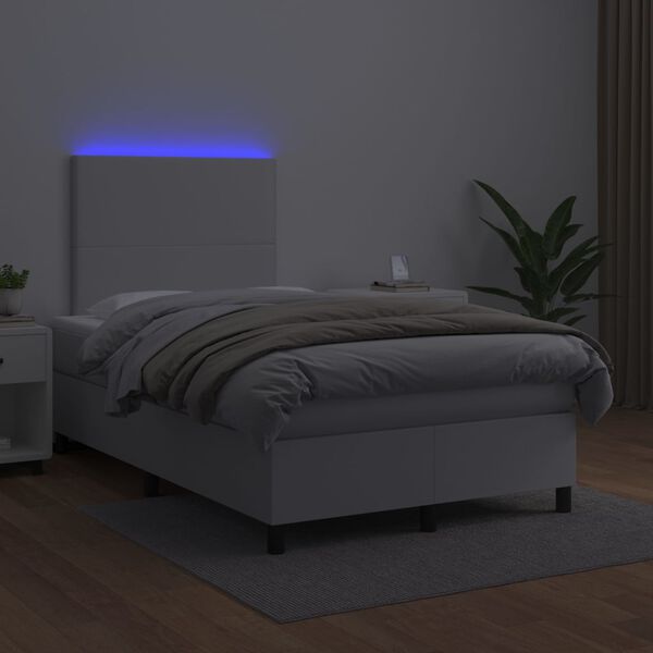 vidaXL Boxspring posteľ s matracom a LED biela 120x200 cm umel&aacute; koža