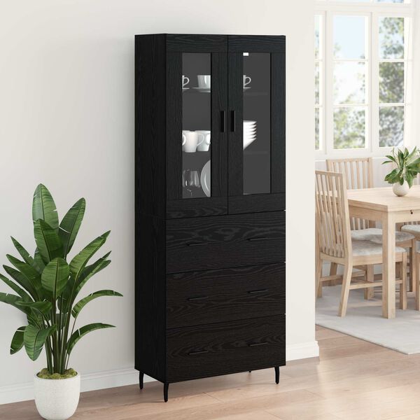 vidaXL Highboard 2 pcs Čierny dub Drevovl&aacute;knit&aacute; doska a sklo