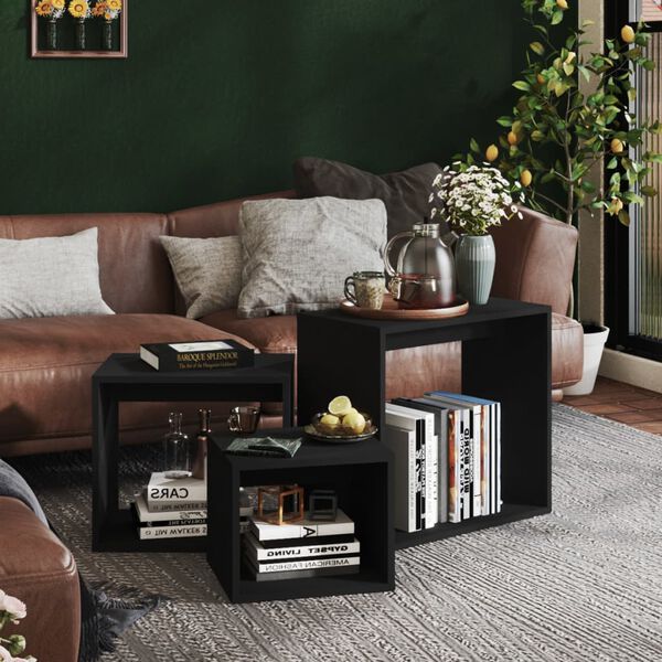 vidaXL Zasúvacie stolíky 3 ks čierne drevotrieska