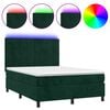 vidaXL Posteľn&yacute; r&aacute;m boxsping matrac a LED tmavozelen&yacute; 140x200 cm zamat