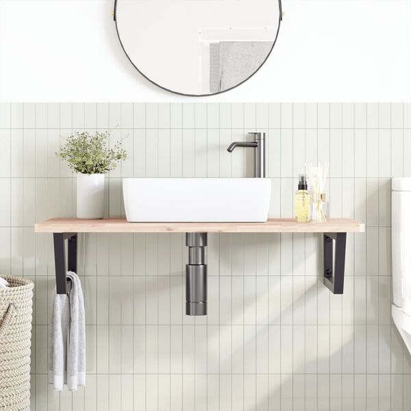 vidaXL Polica pod um&yacute;vadlo n&aacute;stenn&aacute; oceľ a bukov&yacute; mas&iacute;v