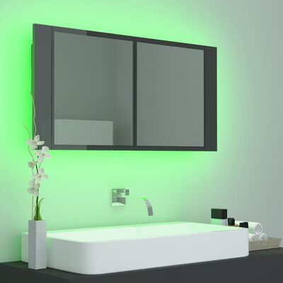 vidaXL LED kúpeľňová zrkadlová skrinka lesklá sivá 90x12x45 cm