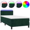 vidaXL Posteľn&yacute; r&aacute;m boxsping matrac a LED tmavozelen&yacute; 90x200 cm zamat