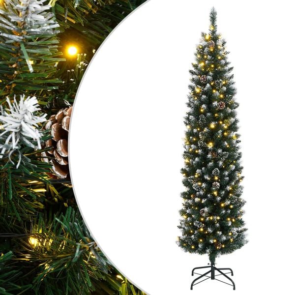 vidaXL Umelý úzky vianočný stromček s 300 LED 180 cm