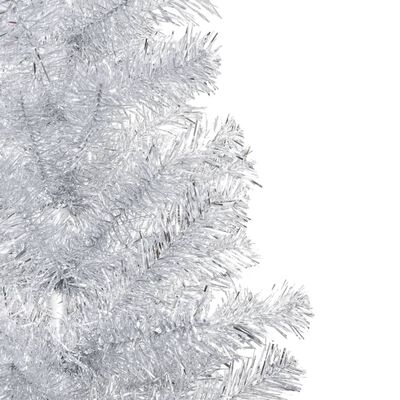 vidaXL Osvetlený umelý vianočný stromček s guľami strieborný 210cm PET