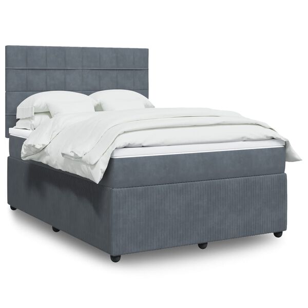 vidaXL Posteľn&yacute; r&aacute;m boxspring s matracom tmavosiv&yacute; 140x190 cm zamat