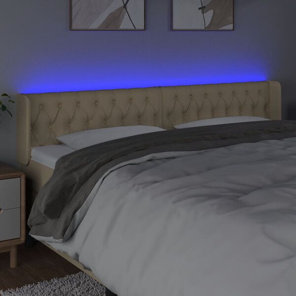 vidaXL Čelo postele s LED krémové 183x16x78/88 cm látka