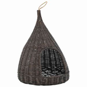 vidaXL Domček pre mačku s vank&uacute;&scaron;om siv&yacute; 40x60 cm pr&iacute;rodn&aacute; vŕba t&iacute;p&iacute;