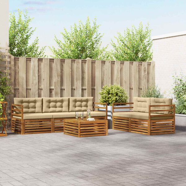 vidaXL Z&aacute;hradn&aacute; s&uacute;prava gaučov s vank&uacute;&scaron;om 6 pcs Pr&iacute;rodn&aacute; a b&eacute;žov&aacute;