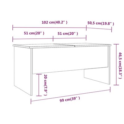 vidaXL Konferenčný stolík sivý sonoma 102x50,5x46,5cm spracované drevo