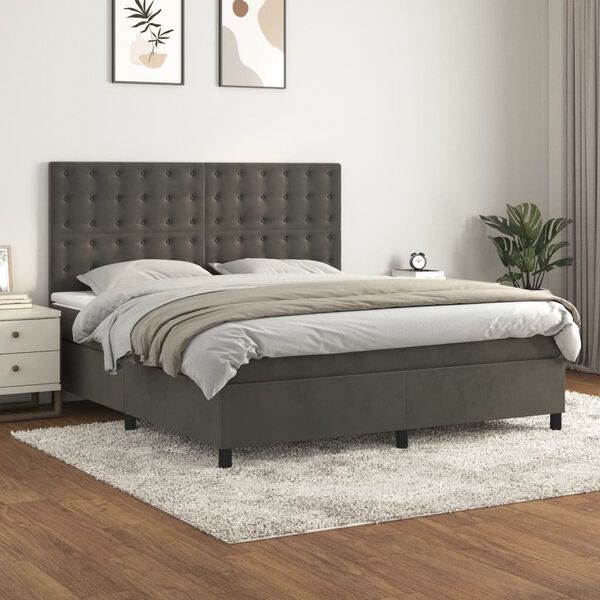 vidaXL Posteľn&yacute; r&aacute;m boxspring s matracom tmavosiv&yacute; 180x200 cm zamat