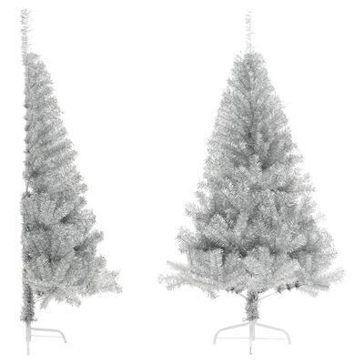 vidaXL Umelý polovičný vianočný stromček+stojan, strieborný 120 cm