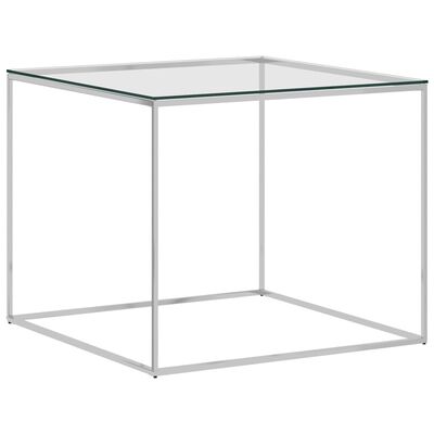 vidaXL Konferenčný stolík strieborný 50x50x43 cm nehrdzavejúca oceľ a sklo