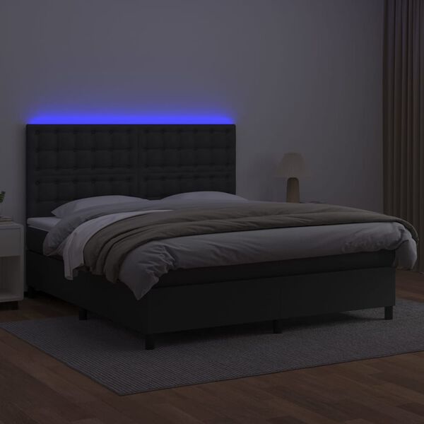 vidaXL Boxspring posteľ s matracom a LED čierna 160x200 cm umelá koža