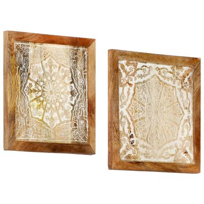 vidaXL Ručne vyrezávané nástenné panely 2 ks masívne mangové drevo 40x40x1,5 cm