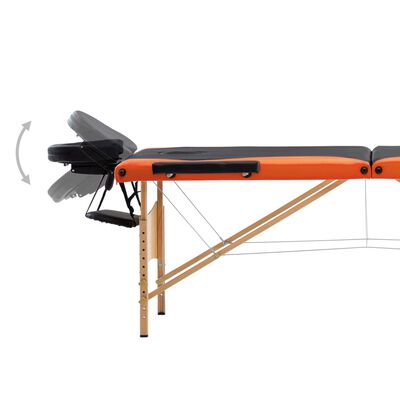 vidaXL Skladací masážny stôl, 3 zóny, drevo, čierno oranžový