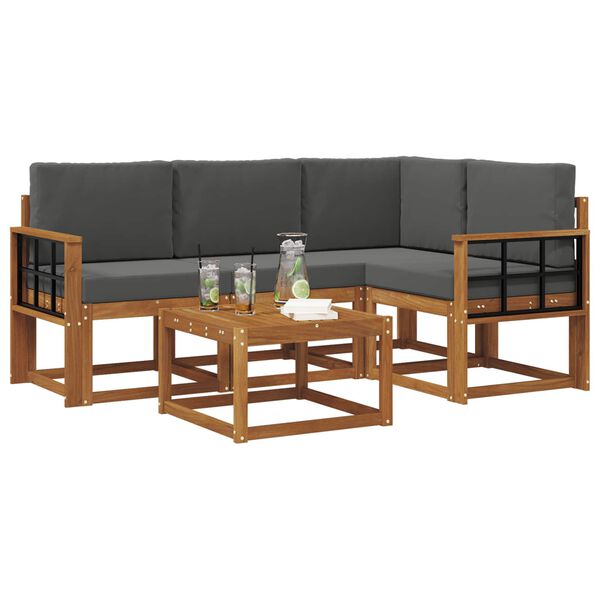 vidaXL Z&aacute;hradn&aacute; s&uacute;prava gaučov s vank&uacute;&scaron;om 5 pcs Pr&iacute;rodn&aacute; a antracitov&aacute;