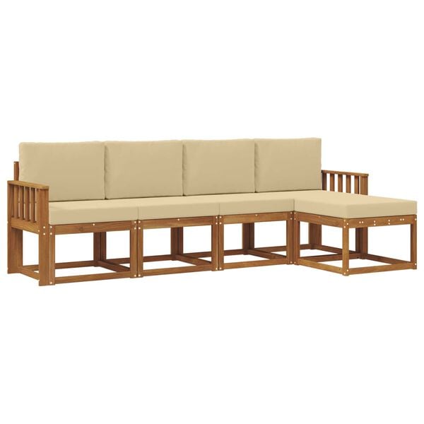 vidaXL Z&aacute;hradn&aacute; s&uacute;prava gaučov s vank&uacute;&scaron;om 5 pcs Pr&iacute;rodn&aacute; a b&eacute;žov&aacute;