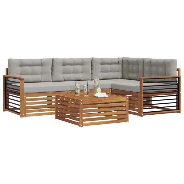 vidaXL Z&aacute;hradn&aacute; s&uacute;prava gaučov s vank&uacute;&scaron;om 5 pcs Pr&iacute;rodn&aacute; a svetlosiv&aacute;