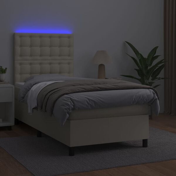 vidaXL Boxspring posteľ s matracom a LED kr&eacute;mov&aacute; 80x200 cm umel&aacute; koža