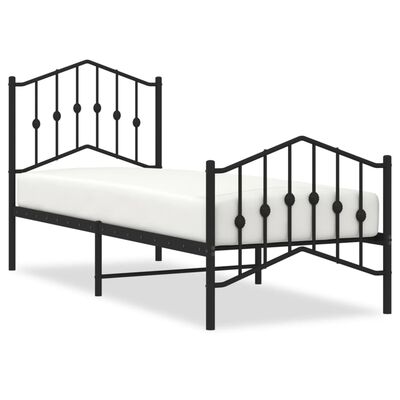 vidaXL Kovový rám postele so zadným a predným čelom čierny 75x190 cm