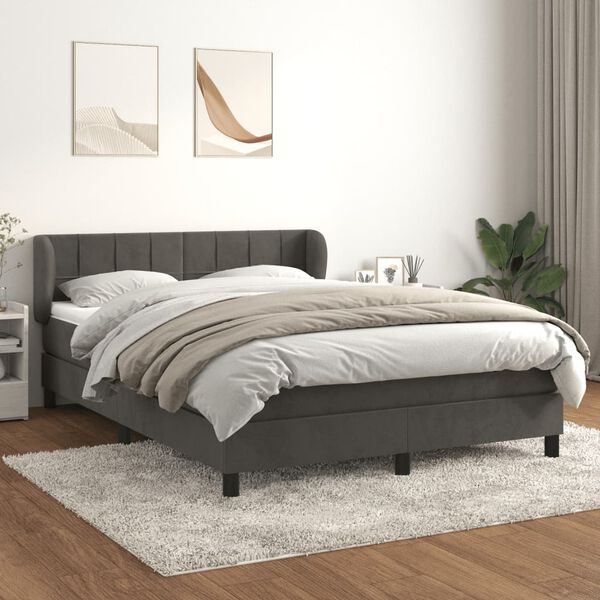 vidaXL Posteľn&yacute; r&aacute;m boxspring s matracom tmavosiv&yacute; 140x190 cm zamat