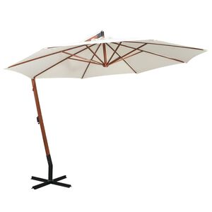 vidaXL Visiaci slnečn&iacute;k 350 cm, dreven&aacute; tyč, biely