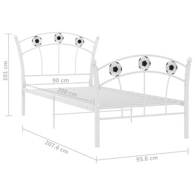 vidaXL Rám postele s futbalovým dizajnom biely kov 90x200 cm