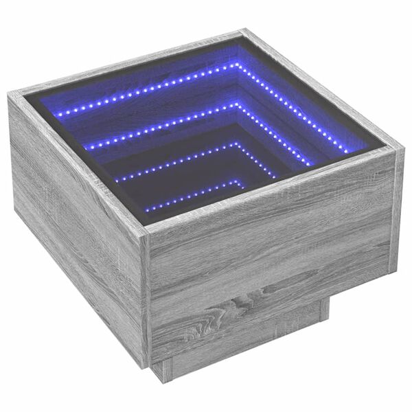 vidaXL Konferenčný stolík s nekonečnými LED sivý sonoma 40x40x30 cm